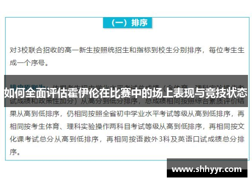 如何全面评估霍伊伦在比赛中的场上表现与竞技状态